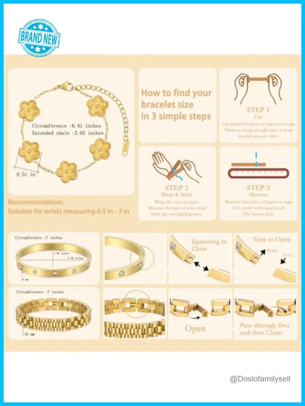 Stackable Four Leaf Clover Love Bangle Bracelets Set, 18K Gold Plated, 3 Pcs